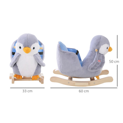 HOMCOM Children Kids Animal Rocking Horse Penguin Plush Musical Button 32 Songs Kid Rocker for 18+ Months 