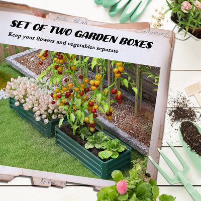 Outsunny Steel Raised Beds for Garden, Outdoor Planter Box, Set of 2, for Flowers, Herbs and Vegetables, Green 