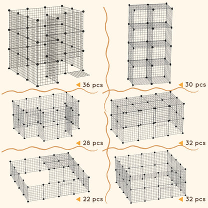 PawHut DIY Pet Playpen Metal Wire Fence Indoor Outdoor Rabbit Small Animals Cage 36 Panel Enclosure Black 