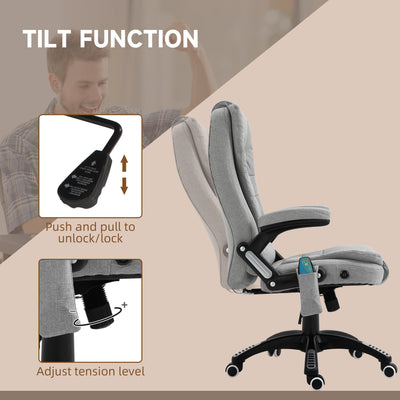 Vinsetto Office Chair, Ergonomic Desk Chair with 6-Point Massage and Back Heated, Linen-Feel Fabric Computer Gaming Chair with Arms, Lumbar Support, Light Grey 