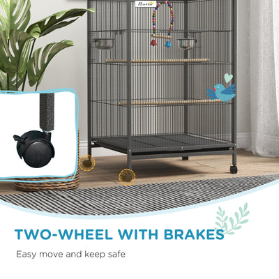 PawHut Bird Cage, Budgie Cage, with Rolling Stand, for Small Birds - Grey 