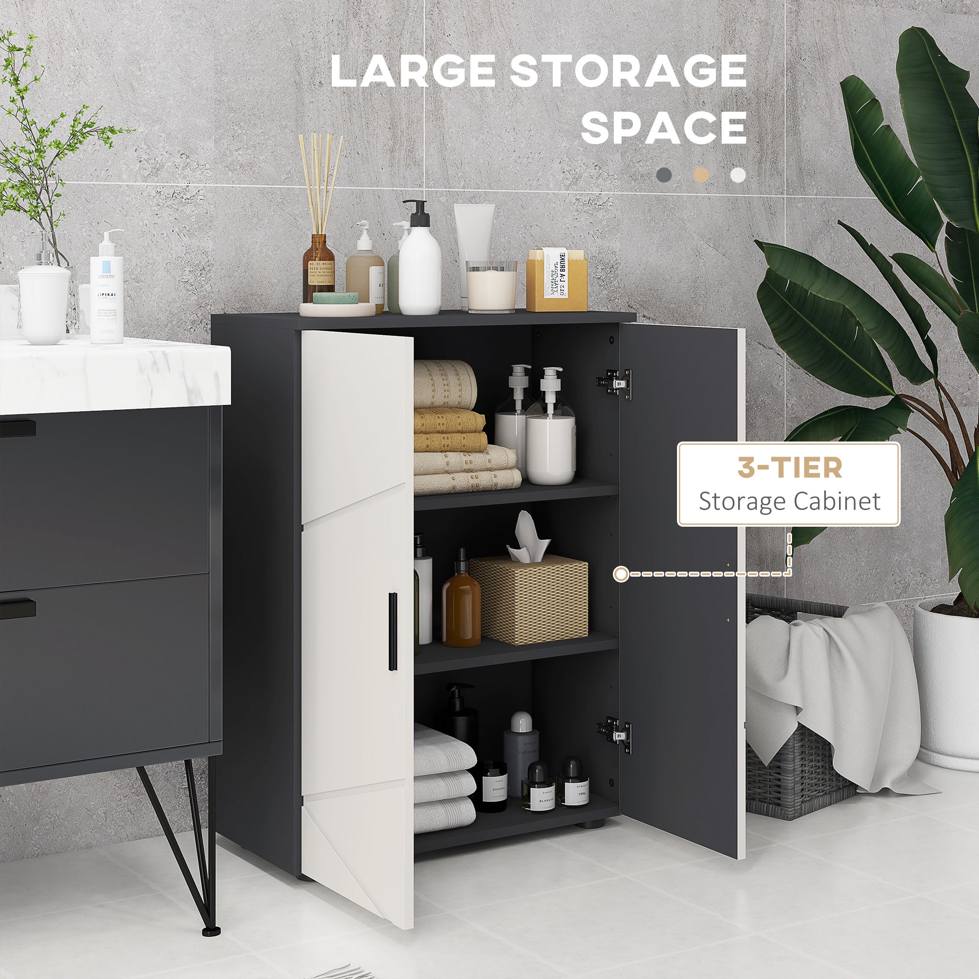 kleankin Small Bathroom Cabinet, Bathroom Storage Cabinet with 2-Doors Cupboard, 2 Adjustable Shelves and Soft Close Mechanism, Grey 