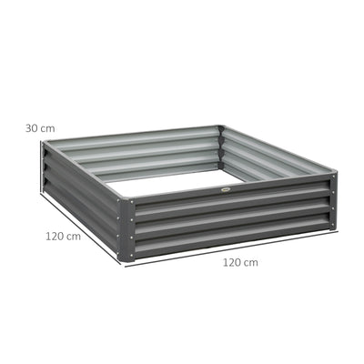 Outsunny 432L Square Raised Garden Bed Box Steel Frame for Vegetables, Flowers and Herbs, 120 x 120 x 30cm, Light Grey 