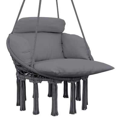 Outsunny Hanging Chair Outdoor Hammock Chair with Soft Cushion, Cotton Rope Boho Style Swing Chair, Hanging Garden Swing Seat for Indoor Outdoor, Dark Grey 