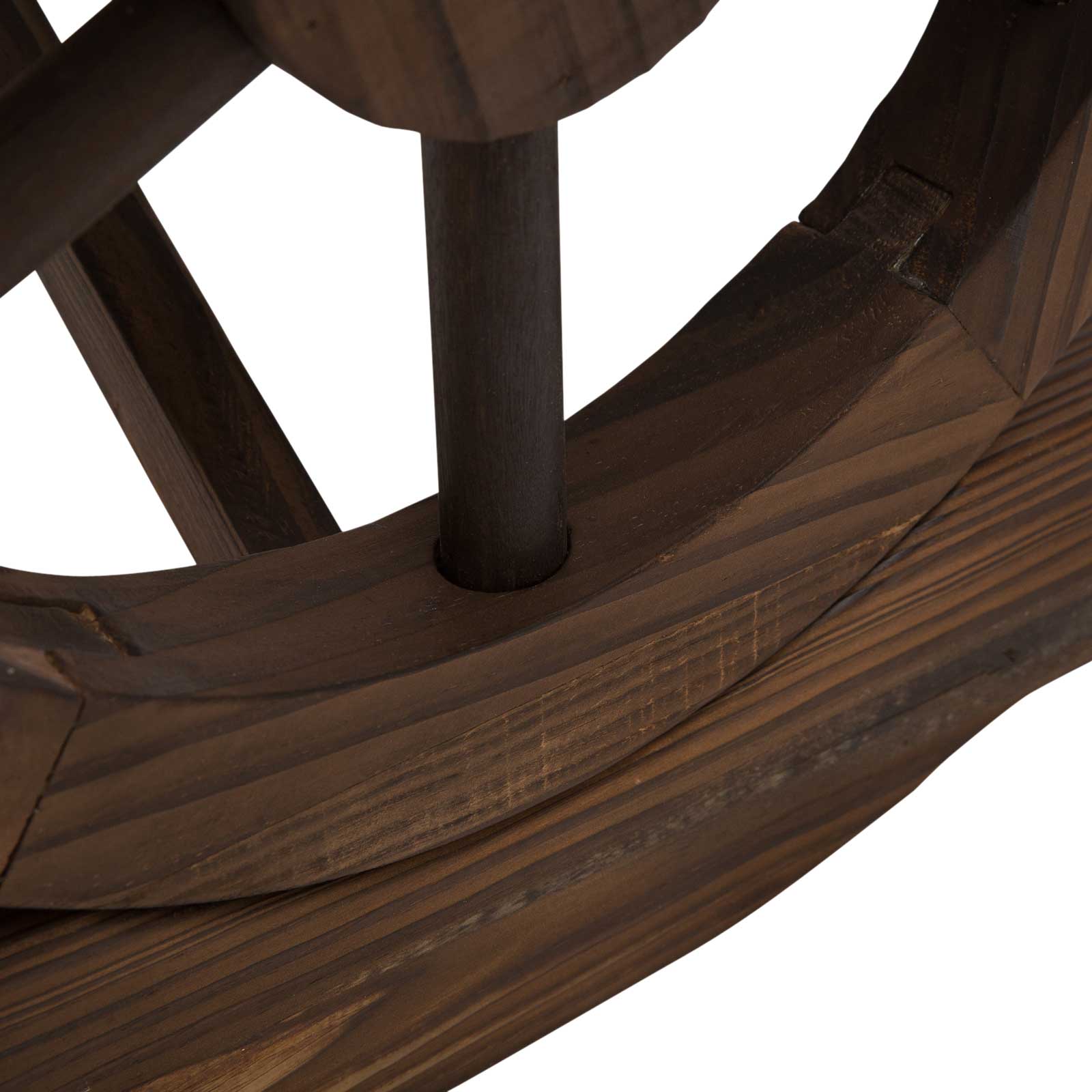 Outsunny Garden Rustic Wooden Bench Wheel-Shaped Legs Slatted Seat Stable Reinforced Structure Outdoor Patio Garden 2-Person Bench Seat - Brown 