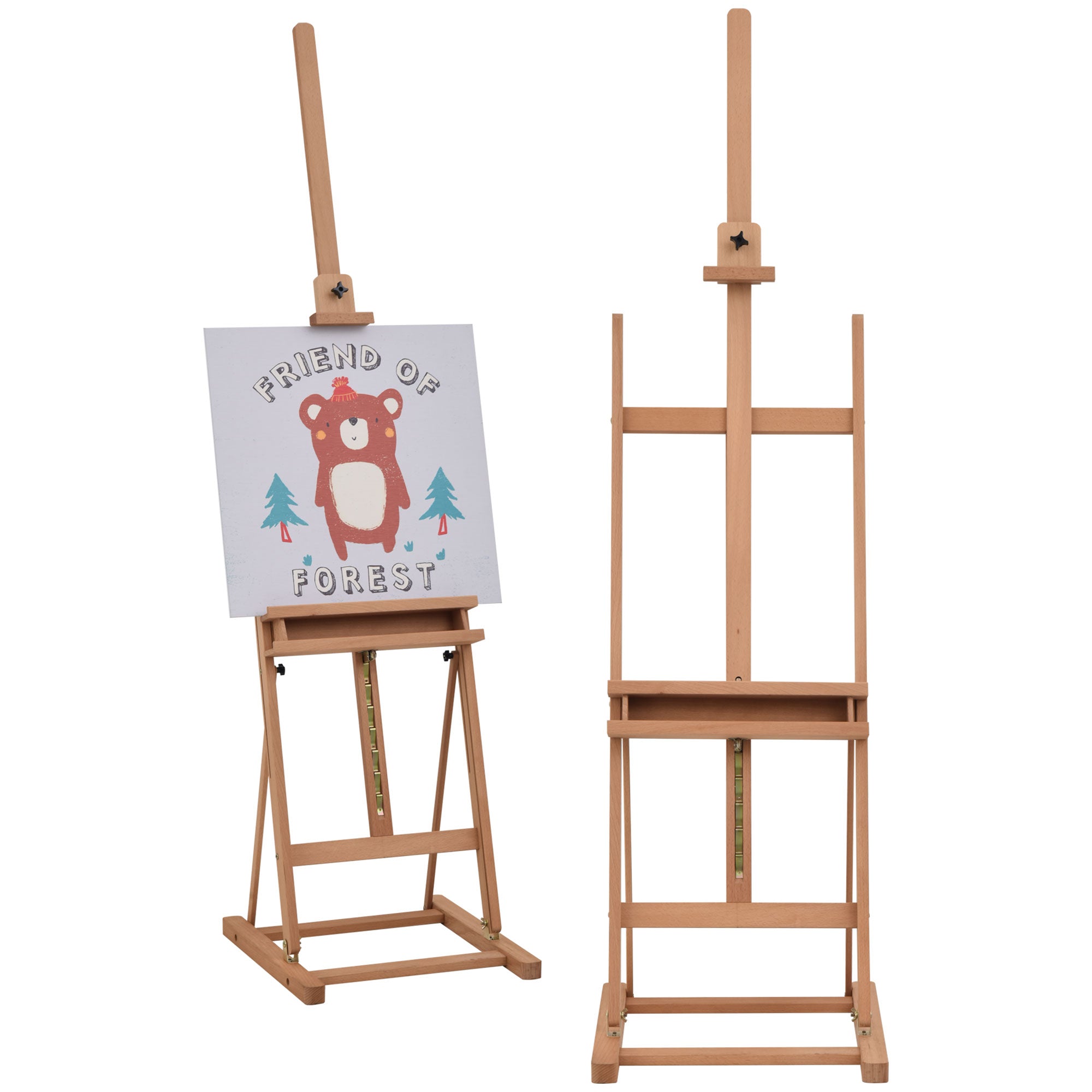 Vinsetto Wooden Easel Stand H-Frame Artist Easel with 171-230cm Adjustable Height and 0-80° Working Angles Beech Wood Art Easel for Displaying Painting Wedding Sign Nature Wood Finish 