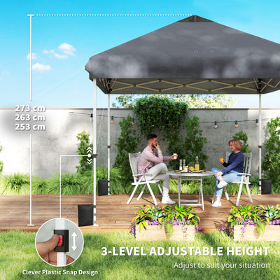 Outsunny 3 x 3 m Pop Up Gazebo with Wheels, UPF50+ One-Touch Outdoor Garden Party Tent Marquee Wedding Awning Canopy, Dark Grey 