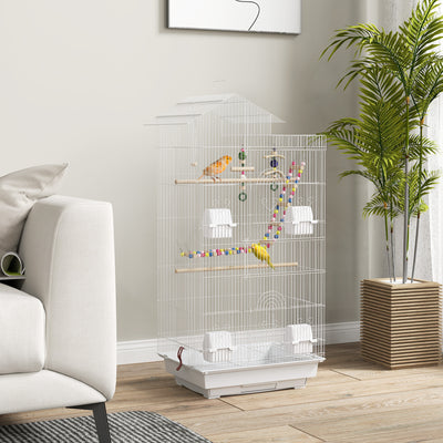 PawHut Bird Cage for Budgies, Finches, Canaries w/ Accessories, Toys, Tray, White 