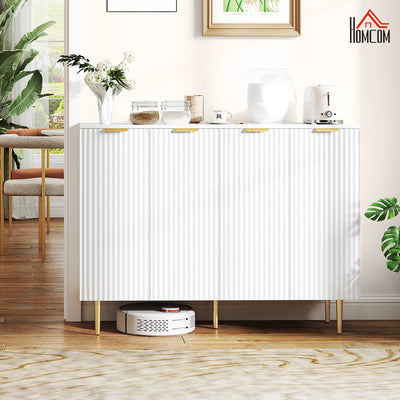 HOMCOM Sideboard Buffet Cabinet, Modern Kitchen Storage Cabinet with 4 Doors and Adjustable Shelves, Living Room Cabinet with Metal Legs for Hallway, White 