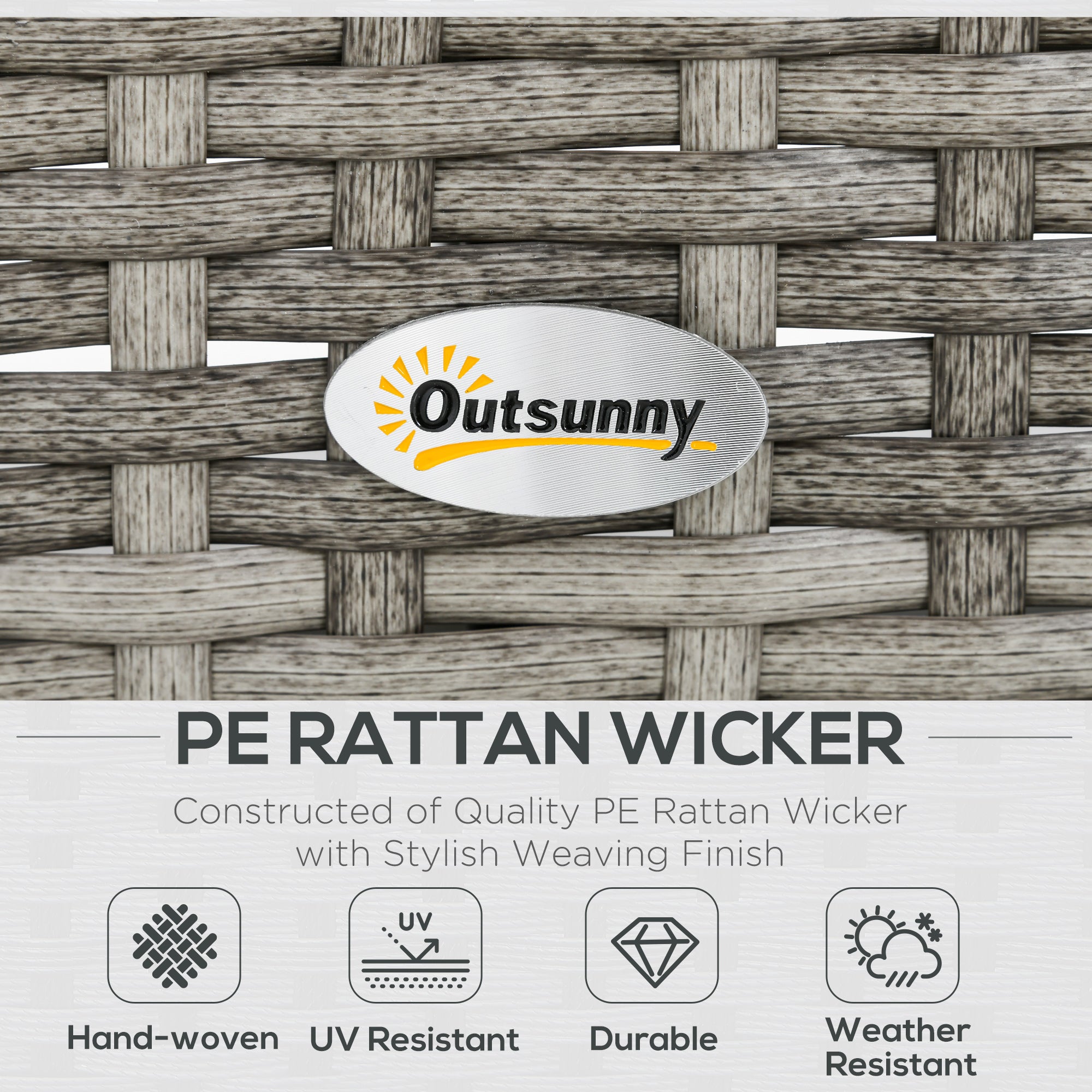 Outsunny 6 Pieces PE Rattan Garden Furniture Set with Three-seat, Armchairs and Footstools, Aluminium Patio Wicker Dining Sets w/ Glass Top Dining Table, Soft Cushion, Light Grey 