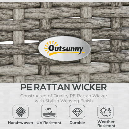 Outsunny 6 Pieces PE Rattan Garden Furniture Set with Three-seat, Armchairs and Footstools, Aluminium Patio Wicker Dining Sets w/ Glass Top Dining Table, Soft Cushion, Light Grey 