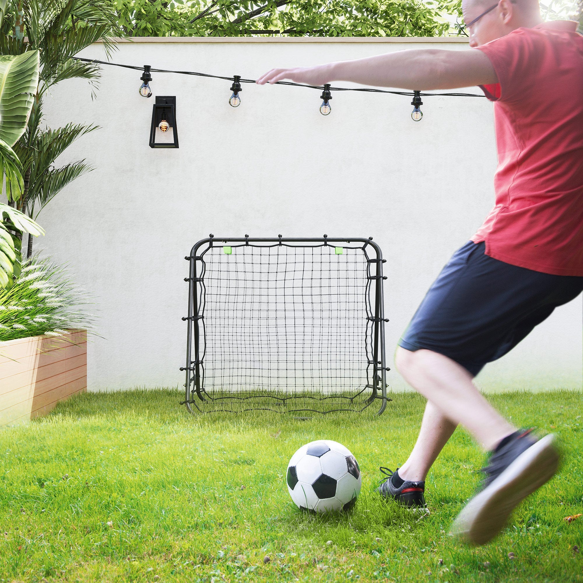 HOMCOM Double Sided Football Rebounder Net, Football Rebound Goal with Five Adjustable Angles, Black 