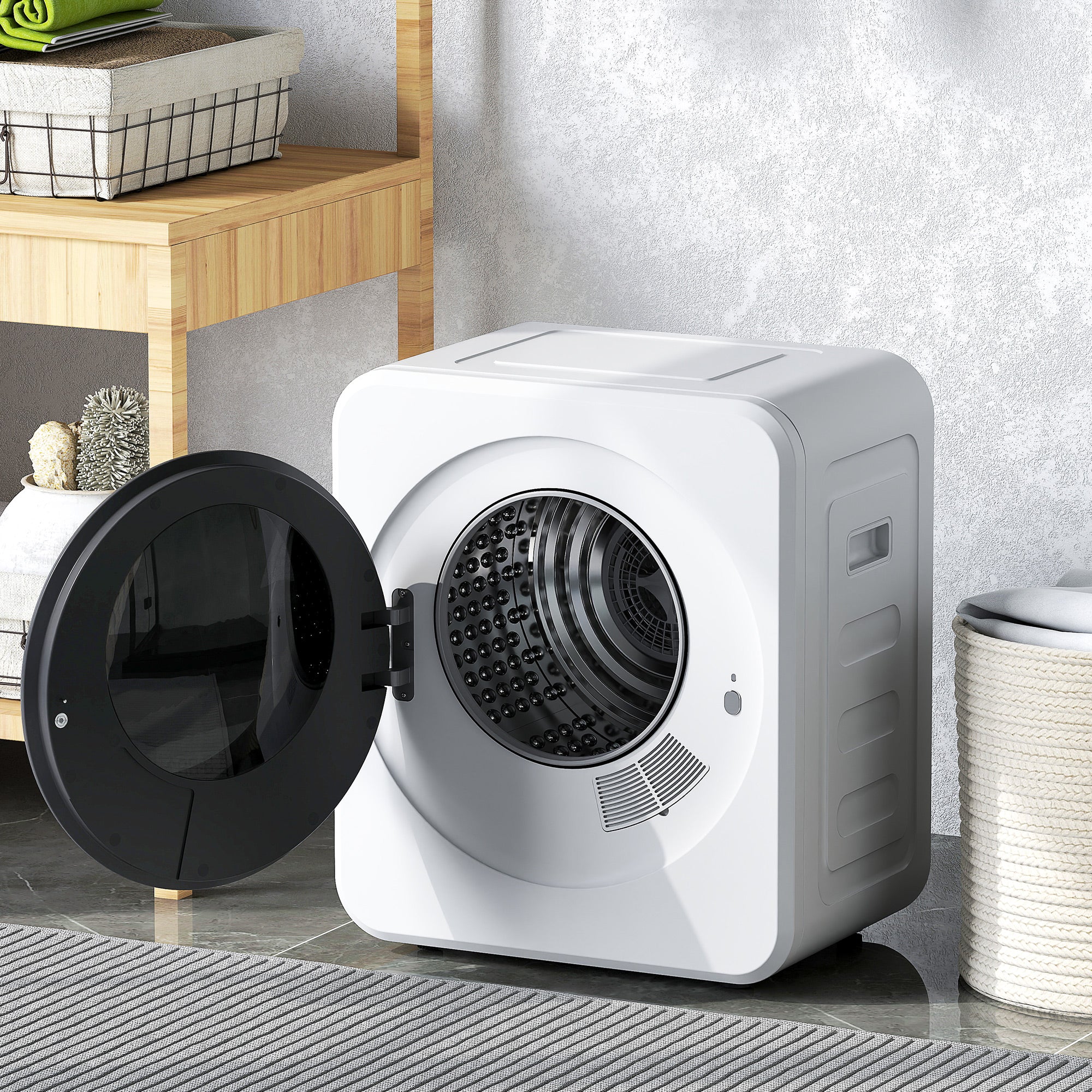 HOMCOM 4 kg Vented Tumble Dryer, 800W Compact Freestanding Front Tumble Dryer with Stainless Steel Tub and Customisable Timer, Wall-Mounted Portable Small Clothes Drying Machine, White 