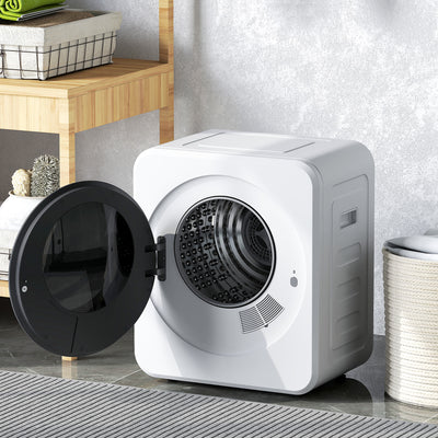 HOMCOM 4 kg Vented Tumble Dryer, 800W Compact Freestanding Front Tumble Dryer with Stainless Steel Tub and Customisable Timer, Wall-Mounted Portable Small Clothes Drying Machine, White 