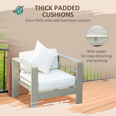 Outsunny 4 Pieces Outdoor Garden Furniture Set, Aluminium Frame Backyard Furniture w/ Thick Padded Cushioned Loveseat, 2 Chairs, and Glass Top Table, Champagne Gold 