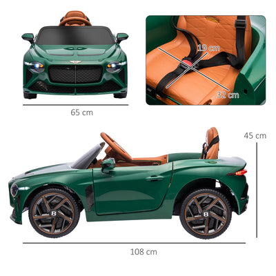 HOMCOM Bentley Bacalar Licensed 12V Kids Electric Car, with Remote Control, Horn, Lights, Music, Suspension Wheels, Green 
