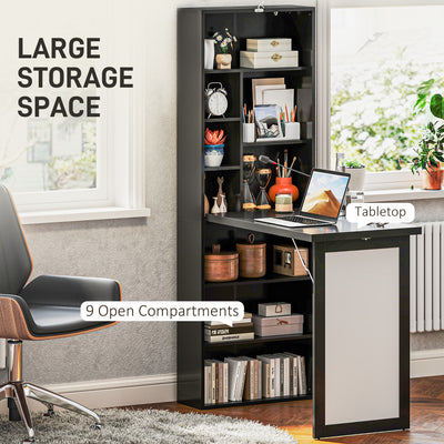 HOMCOM Three-Part Work Desk, with Storage and Writing Board - Black 