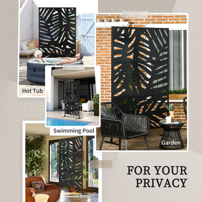 Outsunny Freestanding Outdoor Privacy Screen, Decorative Metal Garden Divider with Stand for Deck, Pool, 48" x 78" Black 