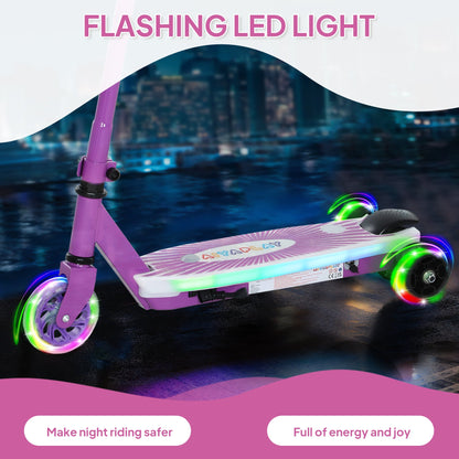 AIYAPLAY Electric Scooter for Kids Ages 4-7, with Auxiliary Rear Wheels, Flashing LED Light and Electric Brake, Kids Electric Scooter for Boys Girls, 6 KM/H & 8 KM, Purple 
