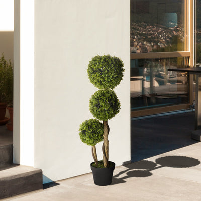 HOMCOM Decorative Artificial Plants Boxwood Ball Topiary Trees in Pot Fake Plants for Home Indoor Outdoor Decor, 90 cm 