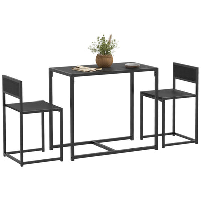 HOMCOM Dining Table and Chairs Set 2, Dining Room Sets, Rectangular Space Saving Table and 2 Chairs for Compact Kitchens, Steel Frame, Black 