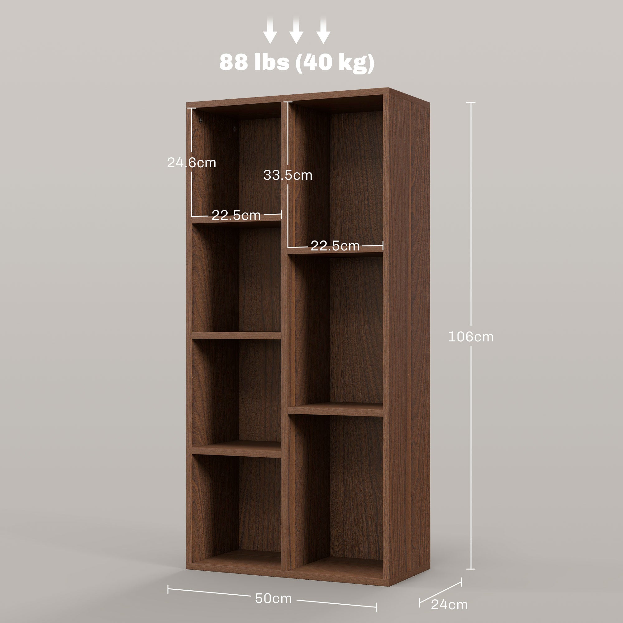 HOMCOM Seven-Cube Bookcase - Walnut Wood Effect 