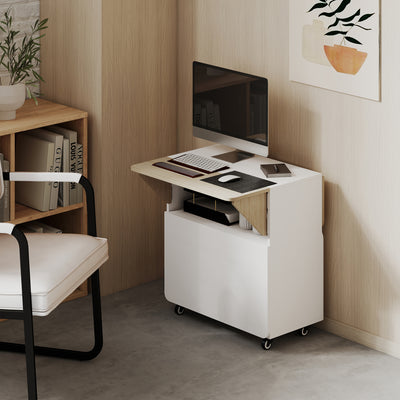 HOMCOM Folding Dining Table, Rolling Drop Leaf Table with Hidden Shelf & Cabinet for Dining Room, Small Spaces, White 