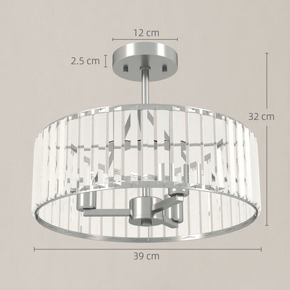 HOMCOM Crystal Ceiling Light Fixture, Semi Flush Mount Modern Crystal Chandelier Ceiling Light for Living Room, Bedroom, Hallway,  Dining Room, E14 Base 3-Lights, Silver Tone