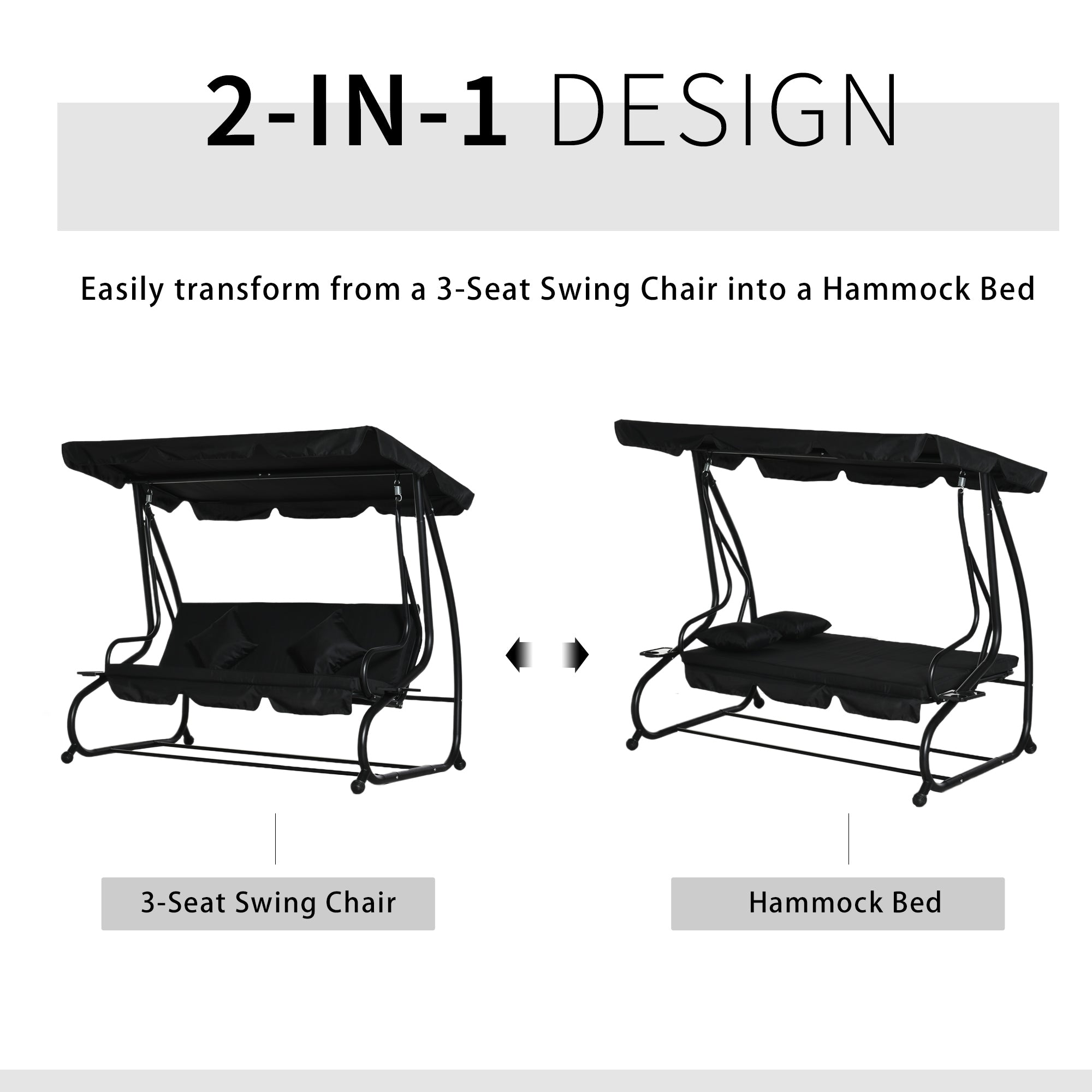 Outsunny Three-Seater Garden Swing Bed - Black 
