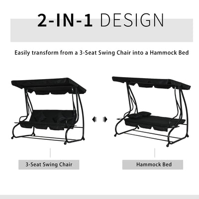 Outsunny Three-Seater Garden Swing Bed - Black 
