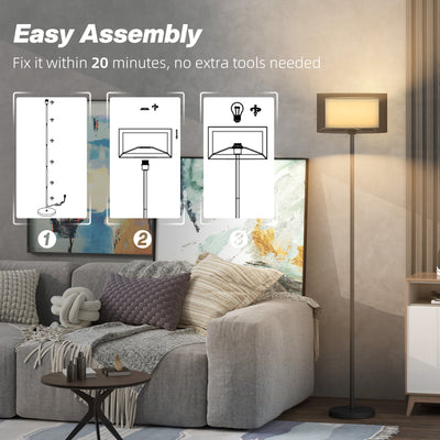 HOMCOM Floor Lamp for Living Room, Modern Standing Lamp with Double Layer Shade & Foot Switch, Minimalist Tall Pole Lampshade for Bedroom, Office, Black 