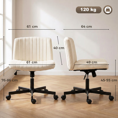 HOMCOM Imitation Linen Criss Cross Legged Desk Chair, Armless Office Chair with Wheels, Green