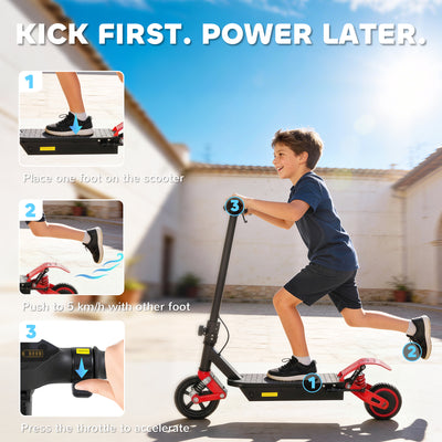 AIYAPLAY Foldable Kids Electric Scooter with LCD Display, Dual Shock Absorption, Up to 15 KM/H, Max Range 6 KM for Age 6-14, Red 