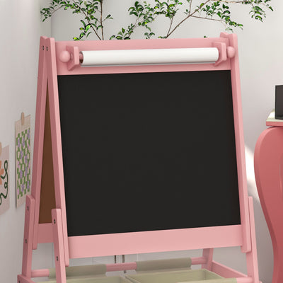 AIYAPLAY Three-In-One Kids Easel with Paper Roll, Art Easel, with Storage - Pink 