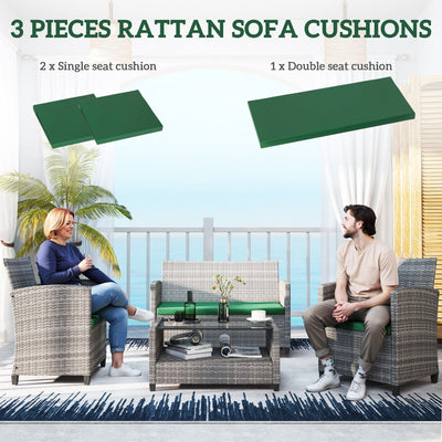 Outsunny Outdoor Seat Cushion Pads for Rattan Furniture, 3 PCs Garden Furniture Cushions, Green 