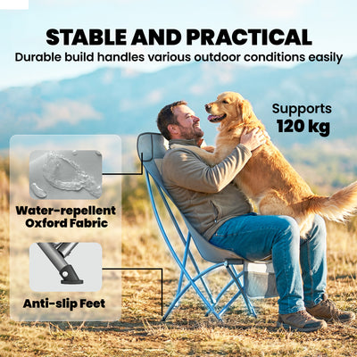 Outsunny Camping Chair for Adults Heavy Duty Folding Camp Chair with Side Pocket and Carry Bag Light Grey 