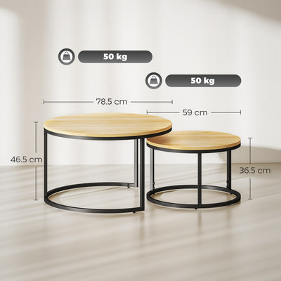 HOMCOM Set of Two Wood-Effect Stacking Tables - Natural 