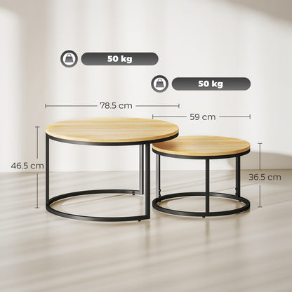 HOMCOM Set of Two Wood-Effect Stacking Tables - Natural