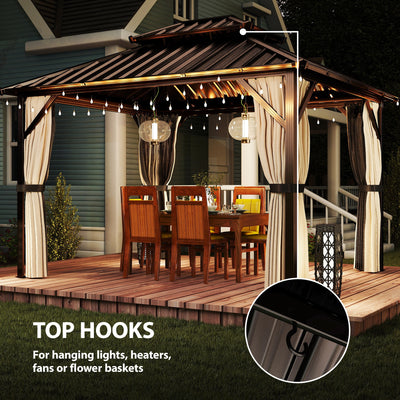 Outsunny 3x3 m Hardtop Gazebo Canopy with UPF50+ Double Galvanised Steel Roof, Aluminium Garden Gazebo Permanent Pavilion, Brown 
