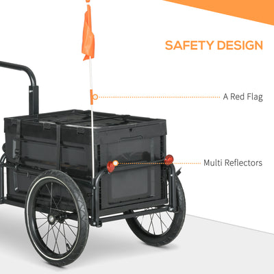 HOMCOM Steel Trailer for Bike, Bicycle Cargo Trailer with 65L Foldable Storage Box and Safe Reflectors, Max Load 40KG, Black 