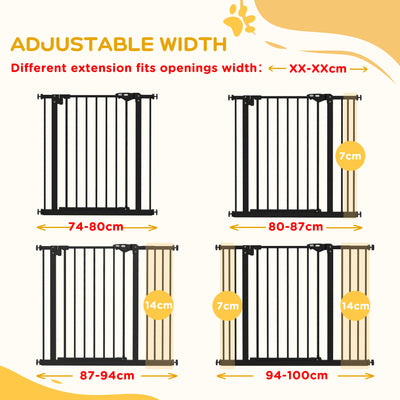 PawHut Metal 74-100cm Wide Adjustable Dog Gate Black 