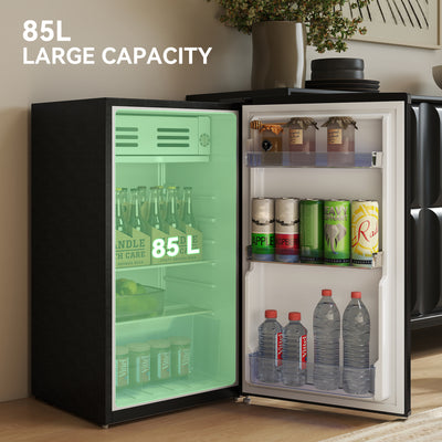 HOMCOM Under Counter Fridge, 85L Small Retro Refrigerator with Chiller Box, Adjustable Thermostat, Glass Shelves, Black 