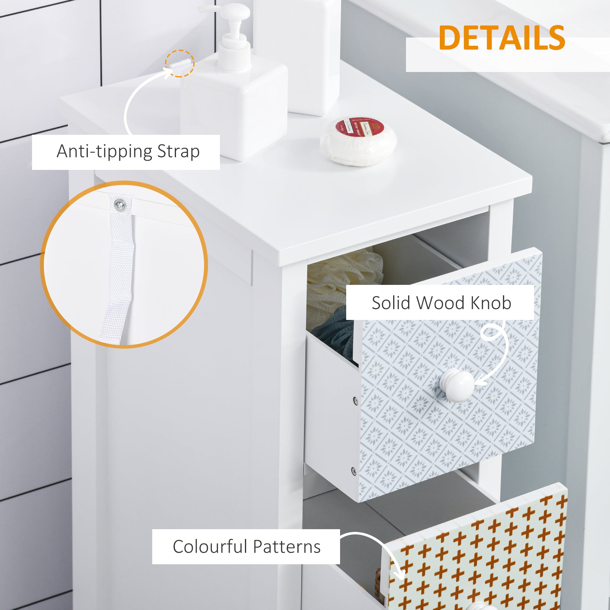HOMCOM Chest of Drawers, 4 Drawer Dresser, Storage Organizer Toilet Tissue Cabinet for Bedroom, Bathroom 