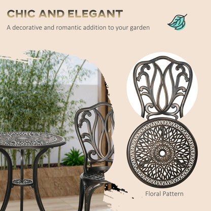 Outsunny 3 Piece Garden Bistro Set Aluminium Outdoor Furniture Set for 2 Patio Chairs and Table with Umbrella Hole Bronze Tone 