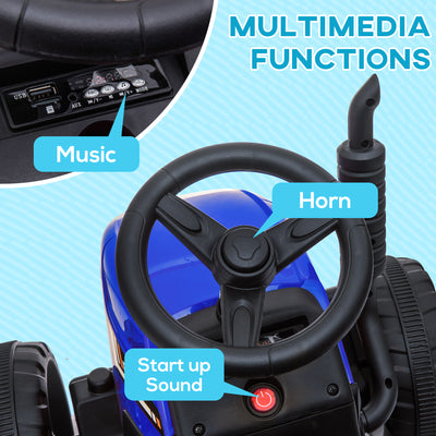 HOMCOM Ride On Tractor, Battery Powered Electric Car, with Detachable Trailer, Remote Control, Music - Blue 