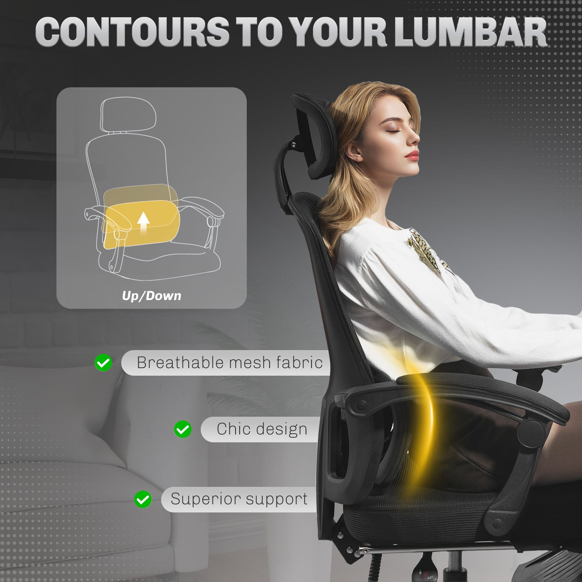 HOMCOM Ergonomic Office Chair, Mesh High Back Desk Chair with Adjustable Lumbar Support and Headrest, Footrest, Reclining Executive Swivel Computer Chair for Home Study, Black 