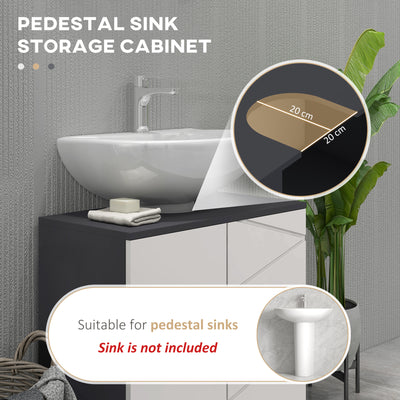 kleankin Pedestal Sink Bathroom Cabinet, Bathroom Vanity Unit with 20 x 20cm "U" Cut-Out and Adjustable Shelf, Light Grey 
