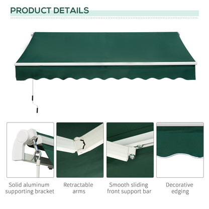 Outsunny Awning Canopy Manual Retractable Porch Sun Shade Shelter 3 x 2m Green 