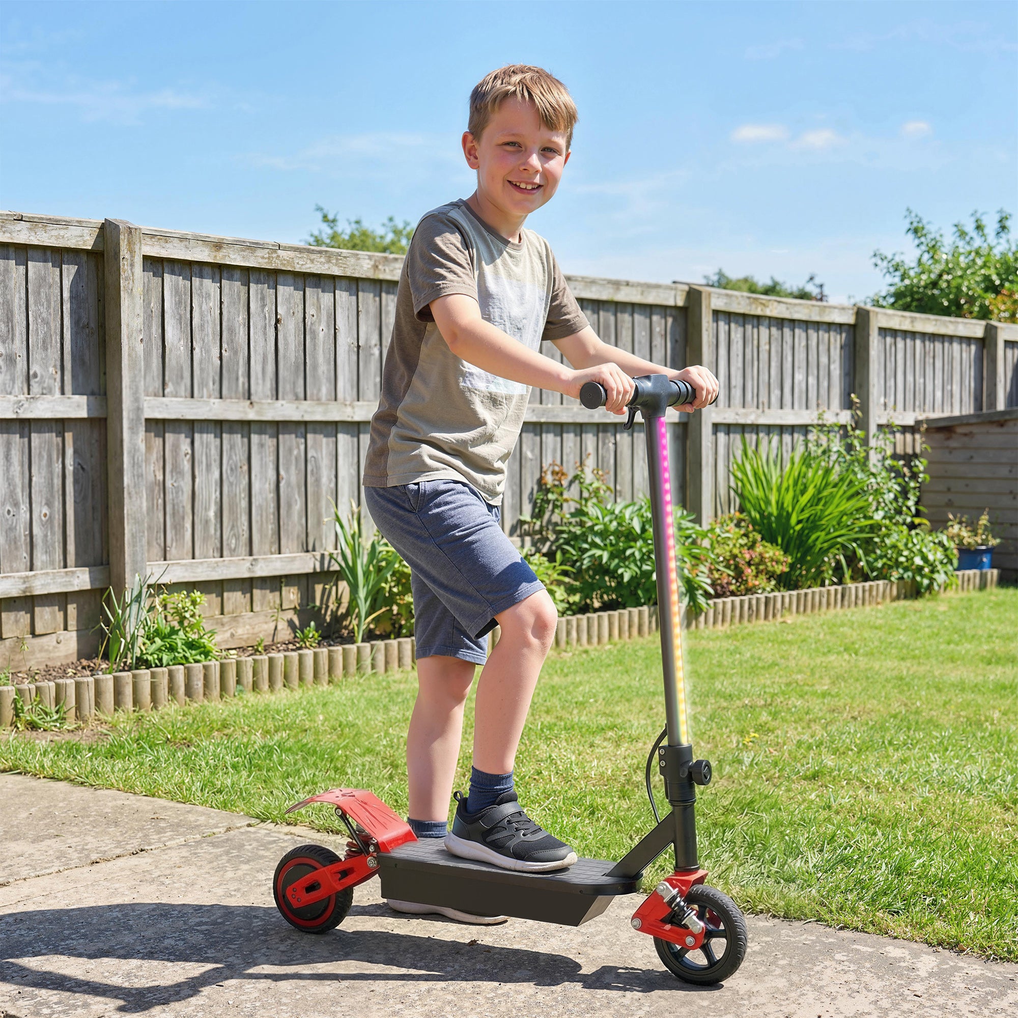 AIYAPLAY Foldable Kids Electric Scooter with LCD Display, Dual Shock Absorption, Up to 15 KM/H, Max Range 6 KM for Age 6-14, Red 