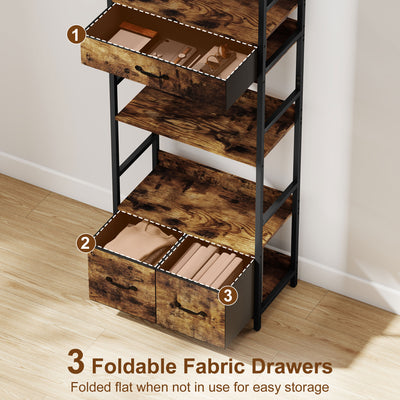 HOMCOM Industrial Style Bookcase, with 4 Shelves and 3 Fabric Drawers - Brown/Black 